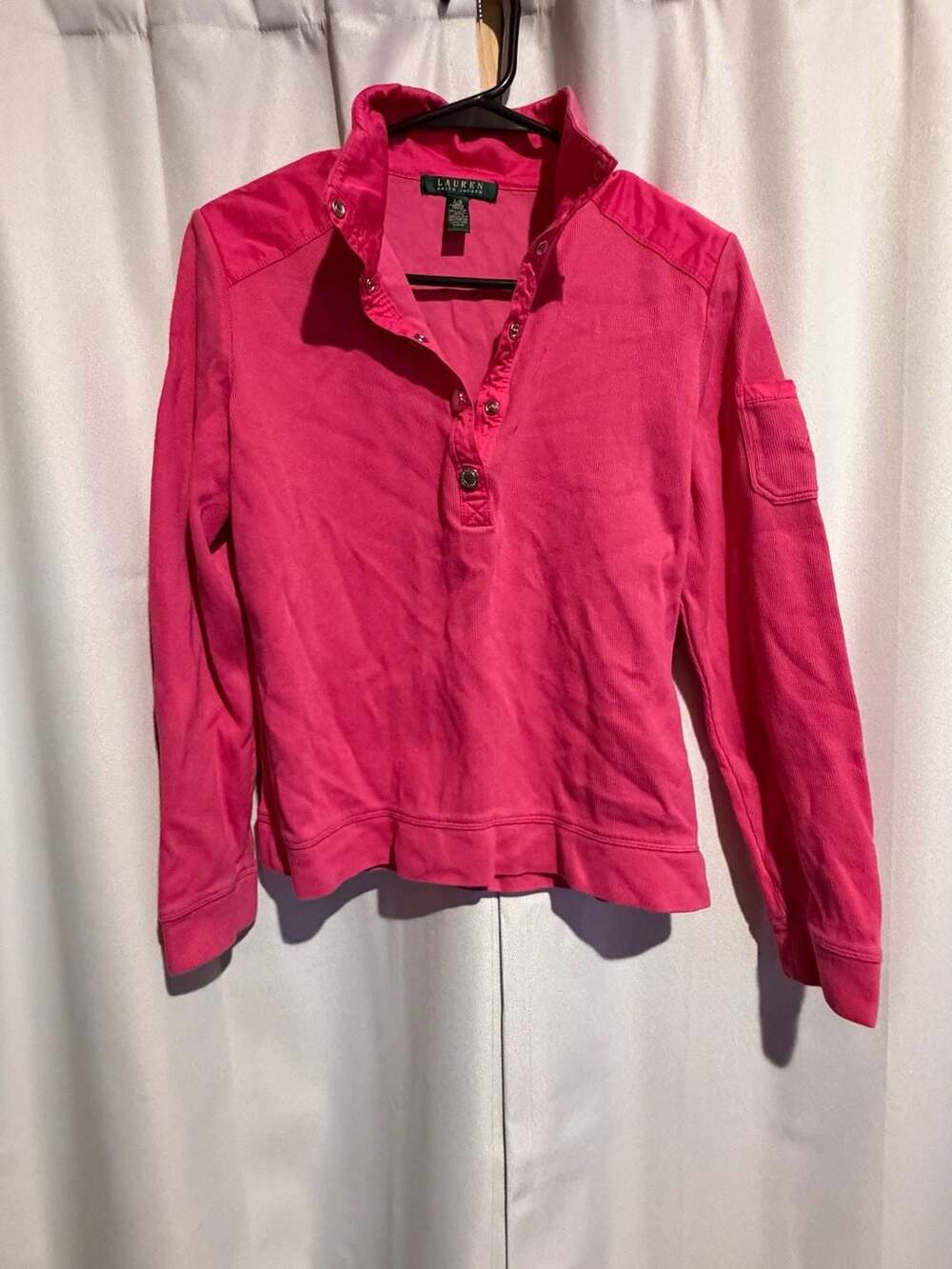 Lauren Ralph Lauren Pink Pullover Sweatshirt Long Sleeve Pockets Collar Size L